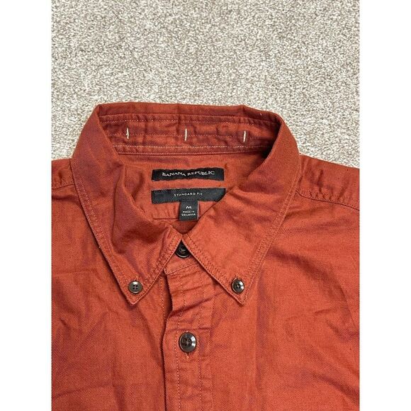Banana Republic mens standard fit button up shirt sz medium orange linen blend - Picture 2 of 12